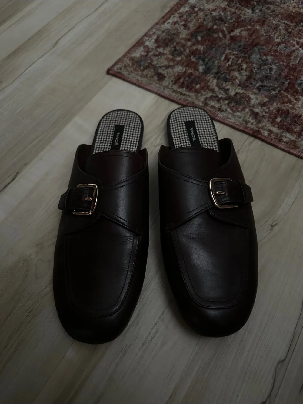 Women's Vince Minetta Loafer Leather Mule with Buckle - Dark Brown